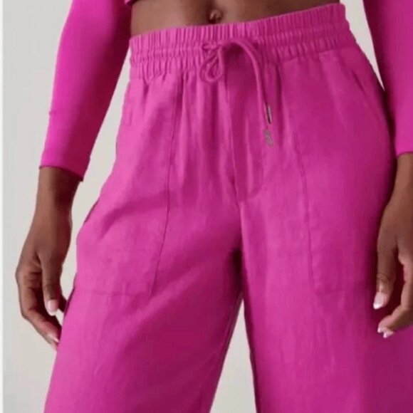 ATHLETA RETREAT WIDE LEG LINEN PANTS PANT RESORT VACATION PINK XXS PETITE - Picture 4 of 15